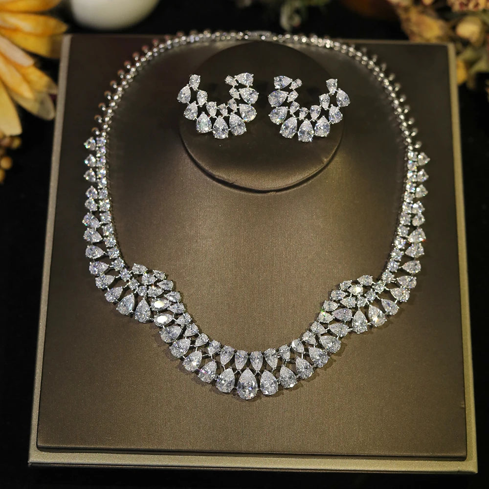 Conjuntos de joias de colar de casamento com design geométrico de zircônia luxuosos e brilhantes Bijoux Femme Ensemble X0610