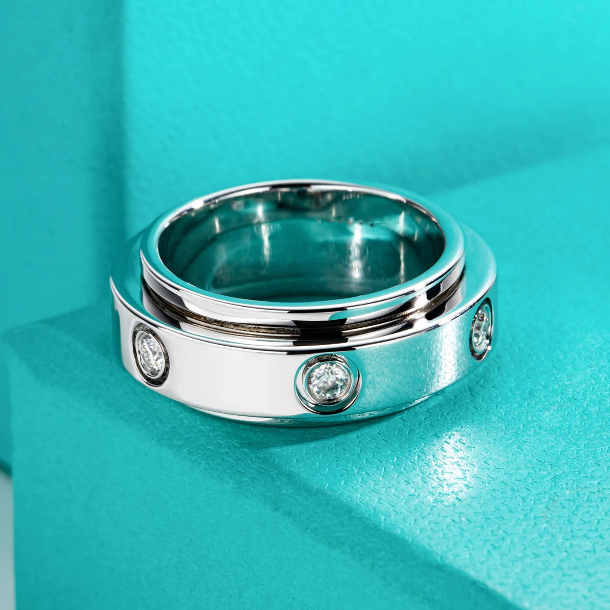 Moissanite Spinner Rings 14k Plated 2.5mm D Color VVS1 Moissanite Wedding Band Fidget Spinners Rings Unzip Jewelry