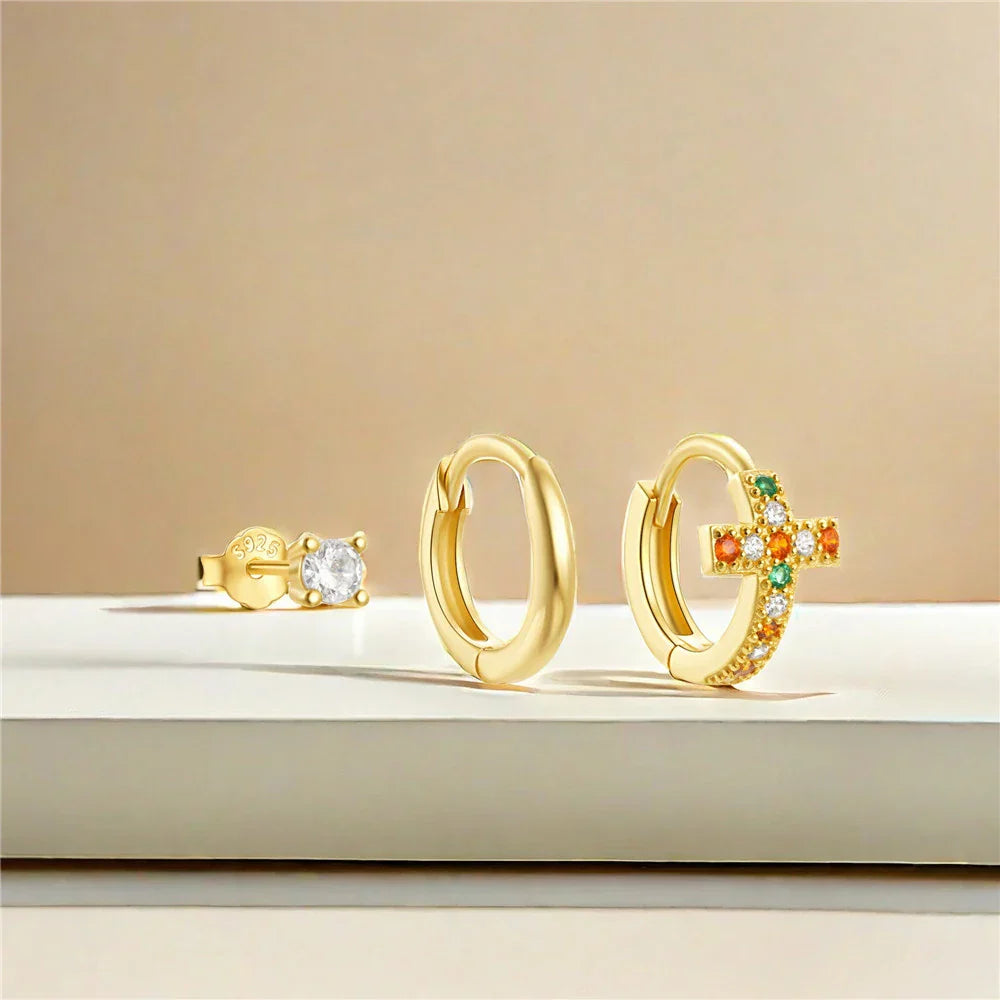 925 Sterling Silver 3pcs 4pcs Set Zircon Stud Earrings 18k Gold Star Minimalism Huggies Earring Fine Jewelly Set Party Gift