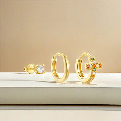 925 Sterling Silver 3pcs 4pcs Set Zircon Stud Earrings 18k Gold Star Minimalism Huggies Earring Fine Jewelly Set Party Gift
