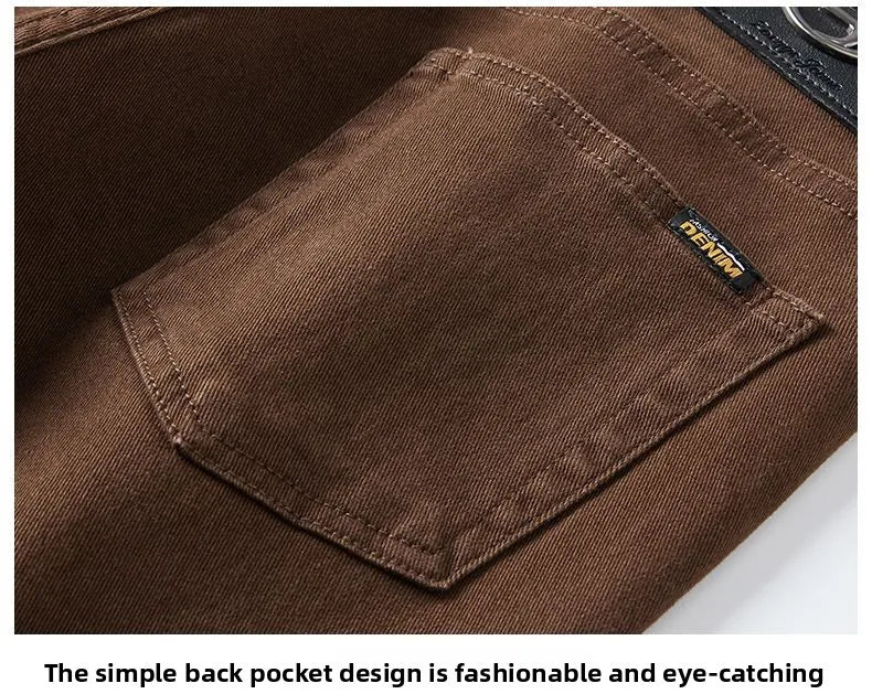 2026 Autumn Winter New Trendy Classic Jeans Male Solid Color Washed Straight Denim Pants Wide Leg Business Casual Stretchy Jeans