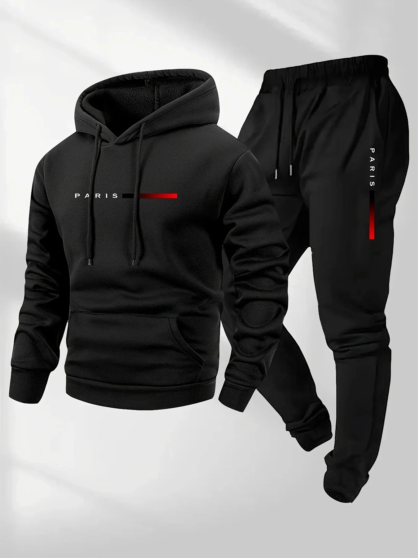 PARIS Letter Print Sweatshirt Suit Men's Fleece Hoodie Pants Set Spring Autumn Winter Warm Casual Sports Pullover Trousers Sets