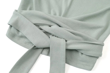 summer ribbing closed-fit wrap tops + Aline dress high Stretch matching sets