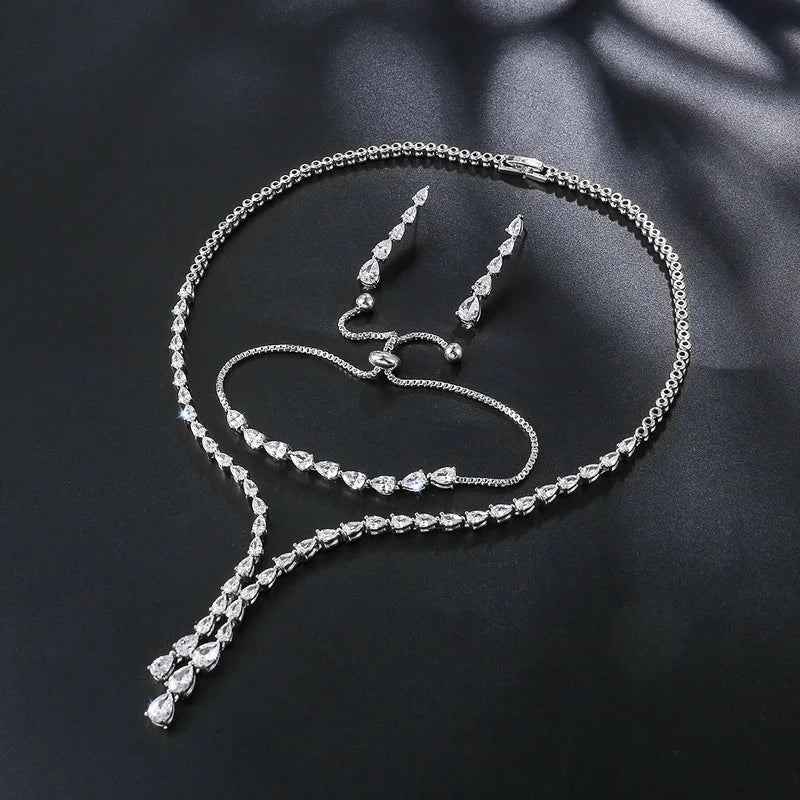 High Quality Set of 3 Pieces Necklace Bracelet and Earrings Jewelry Gift for Bride Girlfriend Wife