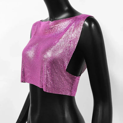 Sexy Metal Sequin Tank Top For Women y2k Summer Beach Backless Crop Top Rave Festival Club Outfits Camisole