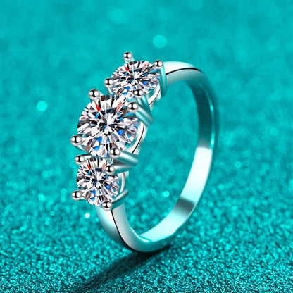 Full D Color Moissanite Ring 925 Sterling Silver Rings for Women 3-Stone Proposal Engagement Wedding Bands Party Jewelry