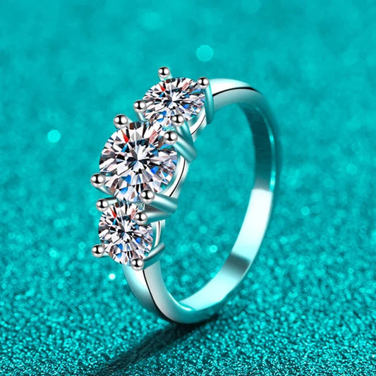 Full D Color Moissanite Ring 925 Sterling Silver Rings for Women 3-Stone Proposal Engagement Wedding Bands Party Jewelry