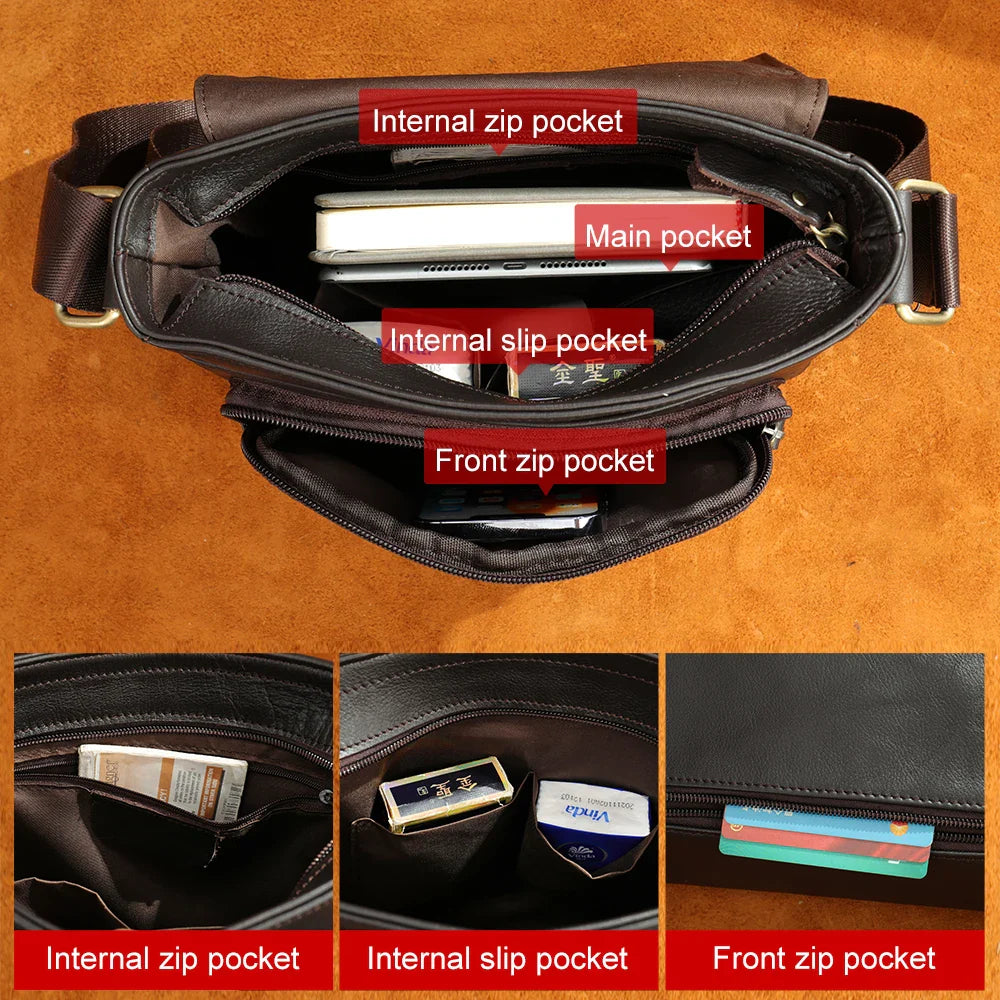Men's Bags Genuine Leather Messenger Bag Crossbody Shoulder Bags For Male Casual Handbag Men Sling Pack For Work Business