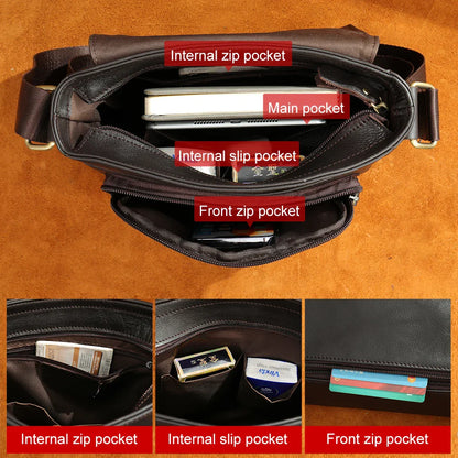 Men's Bags Genuine Leather Messenger Bag Crossbody Shoulder Bags For Male Casual Handbag Men Sling Pack For Work Business