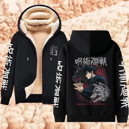 Jaqueta com Zíper Quente Gojo Satoru Anime Moletom Grosso Masculino Feminino Lã de Cordeiro Casual Manga Longa Streetwear