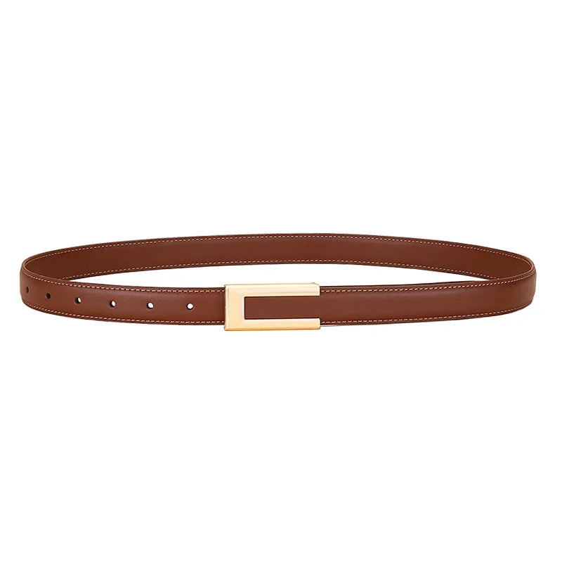 Genuine leather belt for women; cowhide fashion waist belt; versatile smooth buckle; 2025 dress decoration belt for