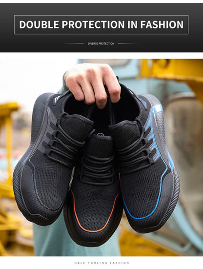 Men's Safety Shoes Anti- Crush Steel Toe Puncture Resistant Kevlar Lightweight Breathable Upper Slip-On Work Shoes
