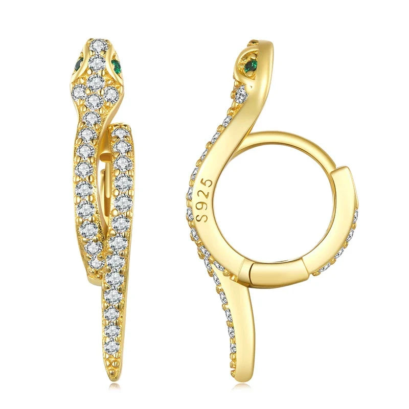925 Sterling Silver 3D Snake Earrings for Women Shiny Zircon Snake Ear Buckles Statement Fine Jewelry Party Gift BSE669