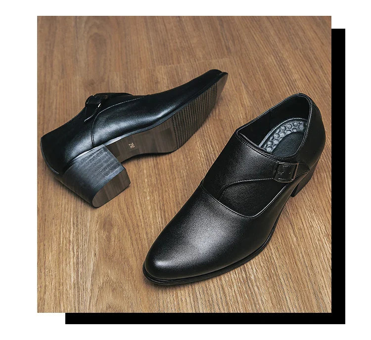 Dress Shoes Man Thick Heel Brogue Leather Men Wedding Party Social Shoe Male Business Casual White Platform Formal Shoes For Men