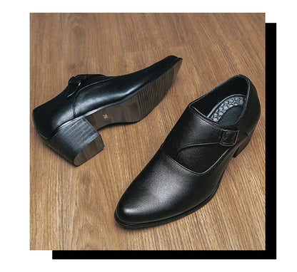 Dress Shoes Man Thick Heel Brogue Leather Men Wedding Party Social Shoe Male Business Casual White Platform Formal Shoes For Men