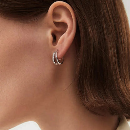 Dainty Full D Color Moissanite Hoop Earrings Two Row Women Man S925 Silver Pass Diamond Test Party Small Ear Buckle Gift