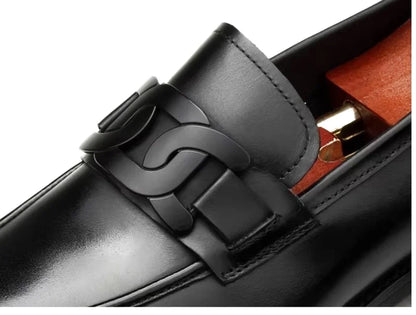 Metal Buckle Leather Shoes For Men Luxury Slip-on Genuine Leather Business Formal Shoes Groom Wedding Shoes