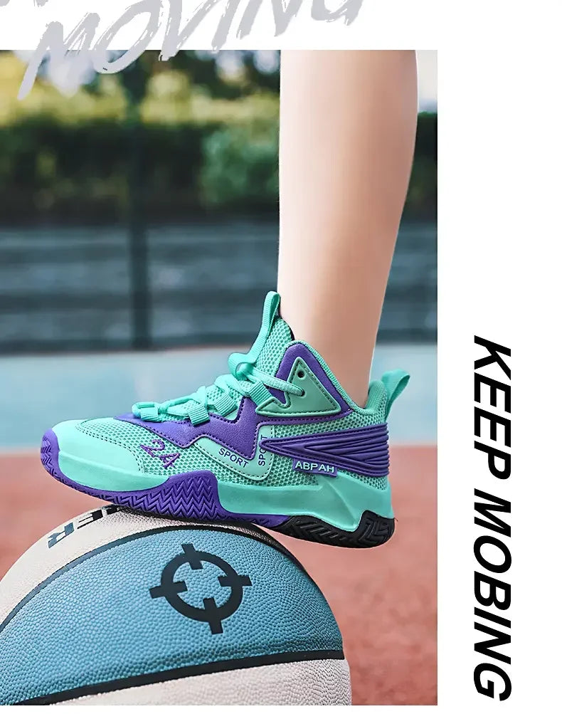 Children Basketball Shoes for Boys Girls Kids Teenagers Breathable Non-slip Lace Up Indoor Outdoor Training Sneakers Tennis Shoe