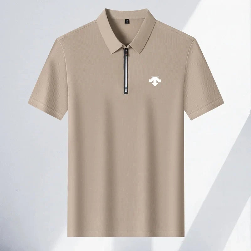 Original Men's Print Lapel Polo Shirt High Quality Half Zip Short Sleeved Solid Color Summer T-shirt Business Casual Men's Wear