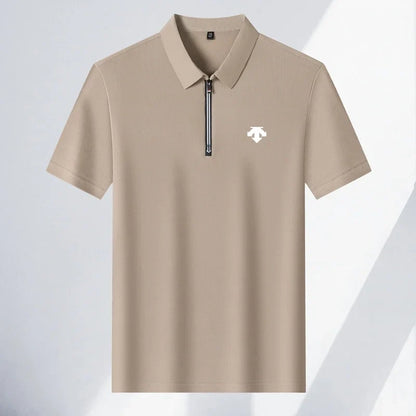 Original Men's Print Lapel Polo Shirt High Quality Half Zip Short Sleeved Solid Color Summer T-shirt Business Casual Men's Wear