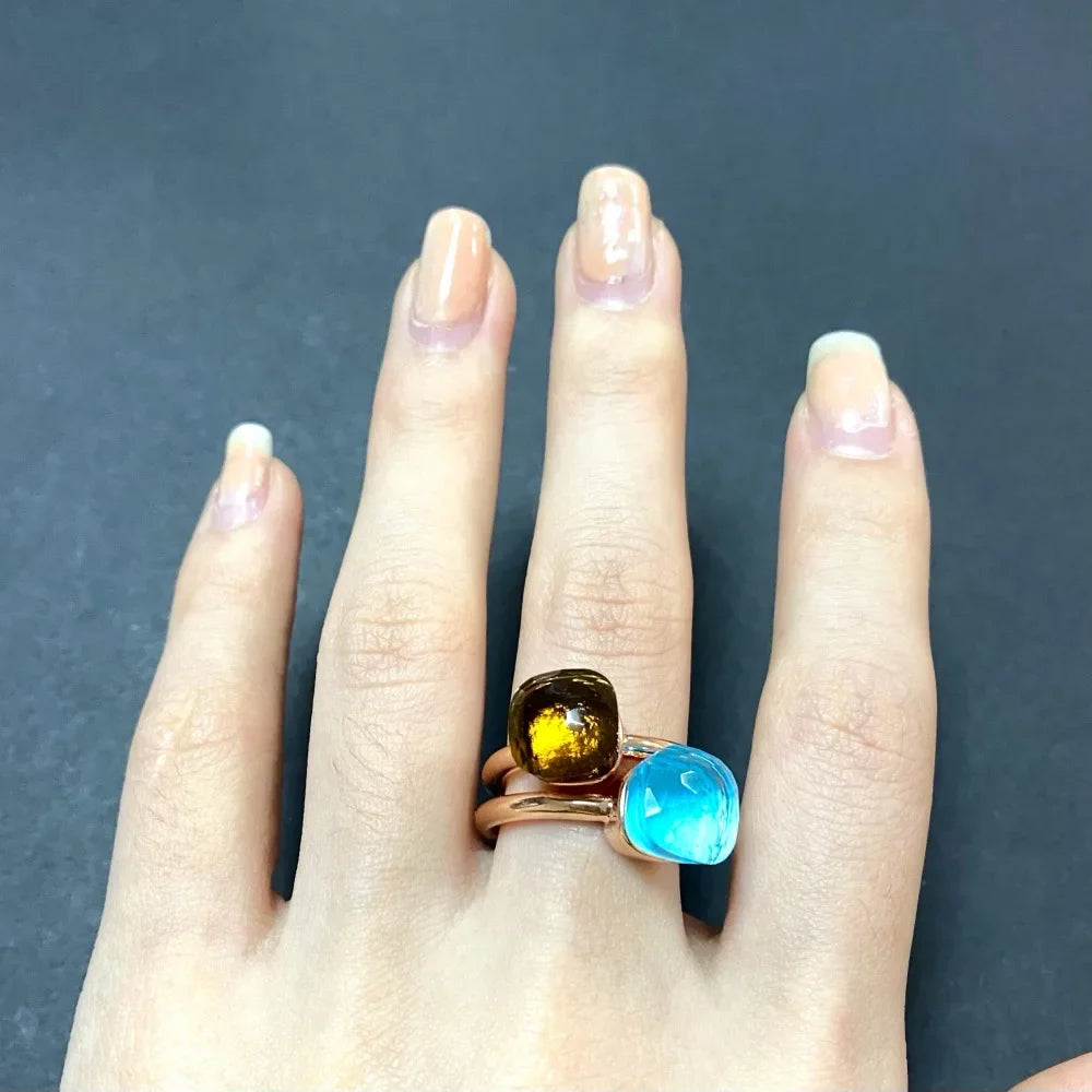 2Pcs/Set Fashion Stacked Candy Ring Women Mix Color Crystal Jewelry 30 Colors Trendy Gift for Valentine's Day