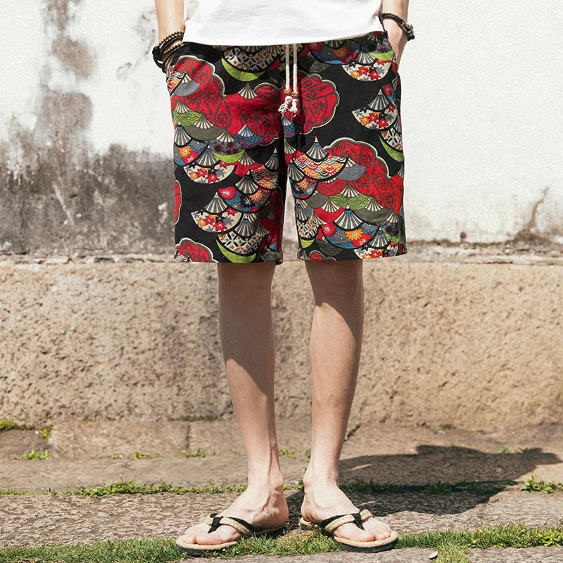 2026 Summer New Boutique Flower Cotton Linen Men's Casual Beach Shorts Men's Comfortable Breathable Leisure Shorts Male XXXXXL