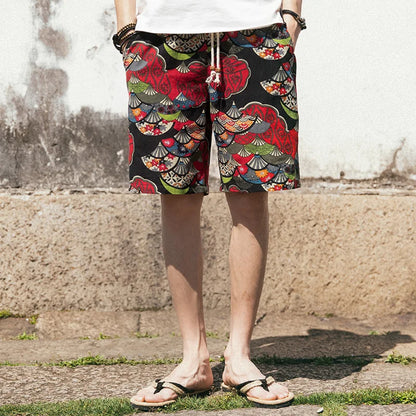 2026 Summer New Boutique Flower Cotton Linen Men's Casual Beach Shorts Men's Comfortable Breathable Leisure Shorts Male XXXXXL
