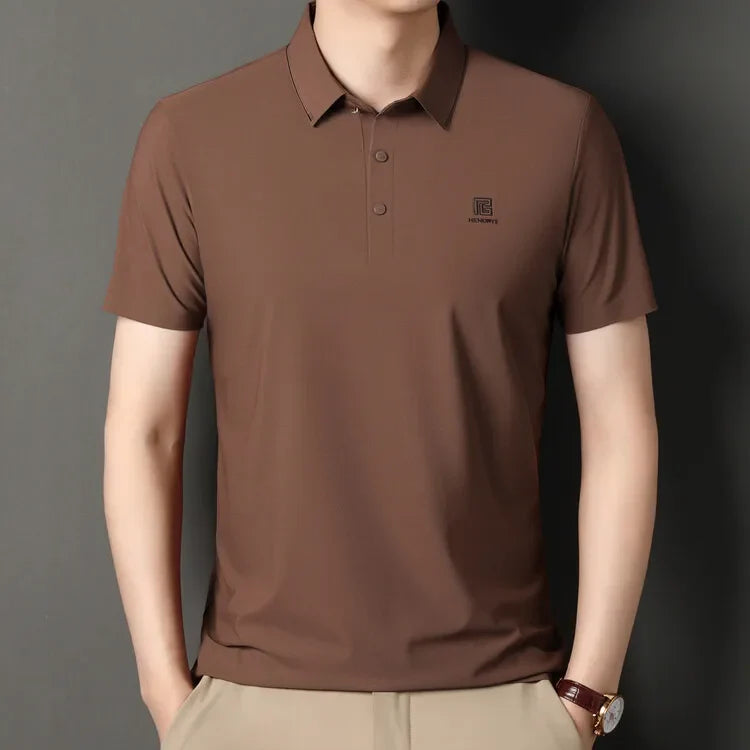 Gray Men's Cool Golf, Business Casual Polo Shirt，2024 Summer New Seamless T-shirt, Fashion Popular Lapel Short Sleeve