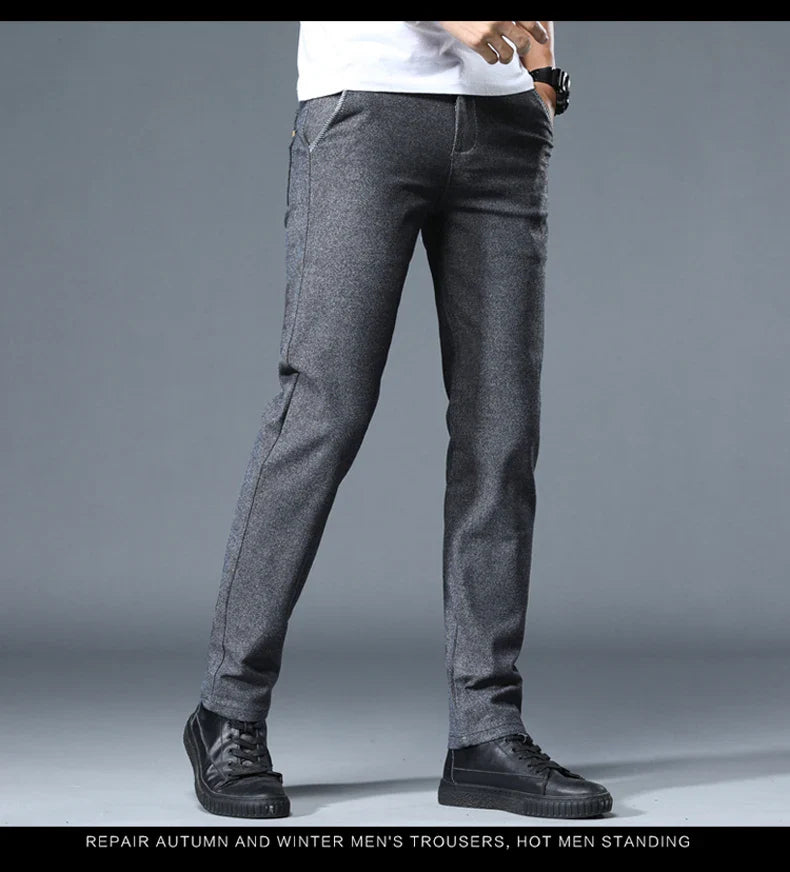 Classic Soft Grinding cotton Pants Men Business Casual Pants 2023 Autumn New Straight Slim Fashion Gray Black Brand Trousers