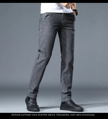 Classic Soft Grinding cotton Pants Men Business Casual Pants 2023 Autumn New Straight Slim Fashion Gray Black Brand Trousers