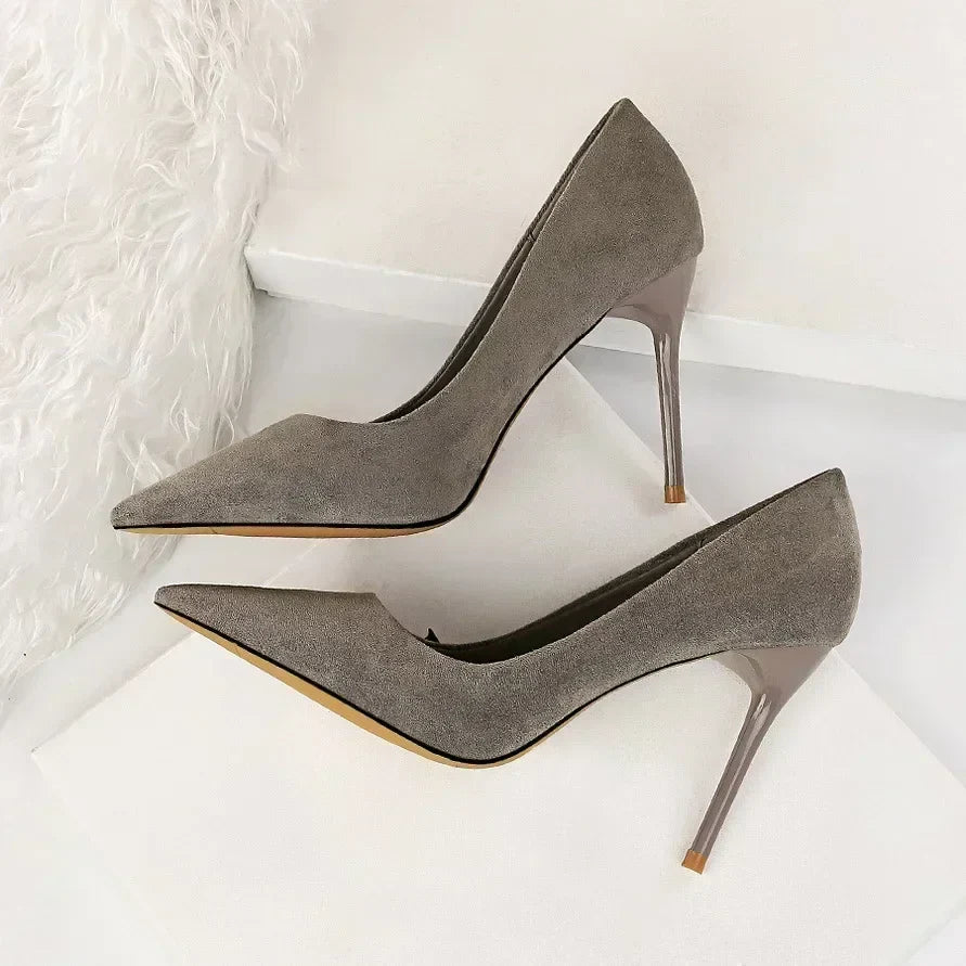 Women 9cm High Heels Daily Party Colorful Suede Pumps Female Scarpins Stiletto Evening Banquet Red Yellow Shoes Plus Size 34-43