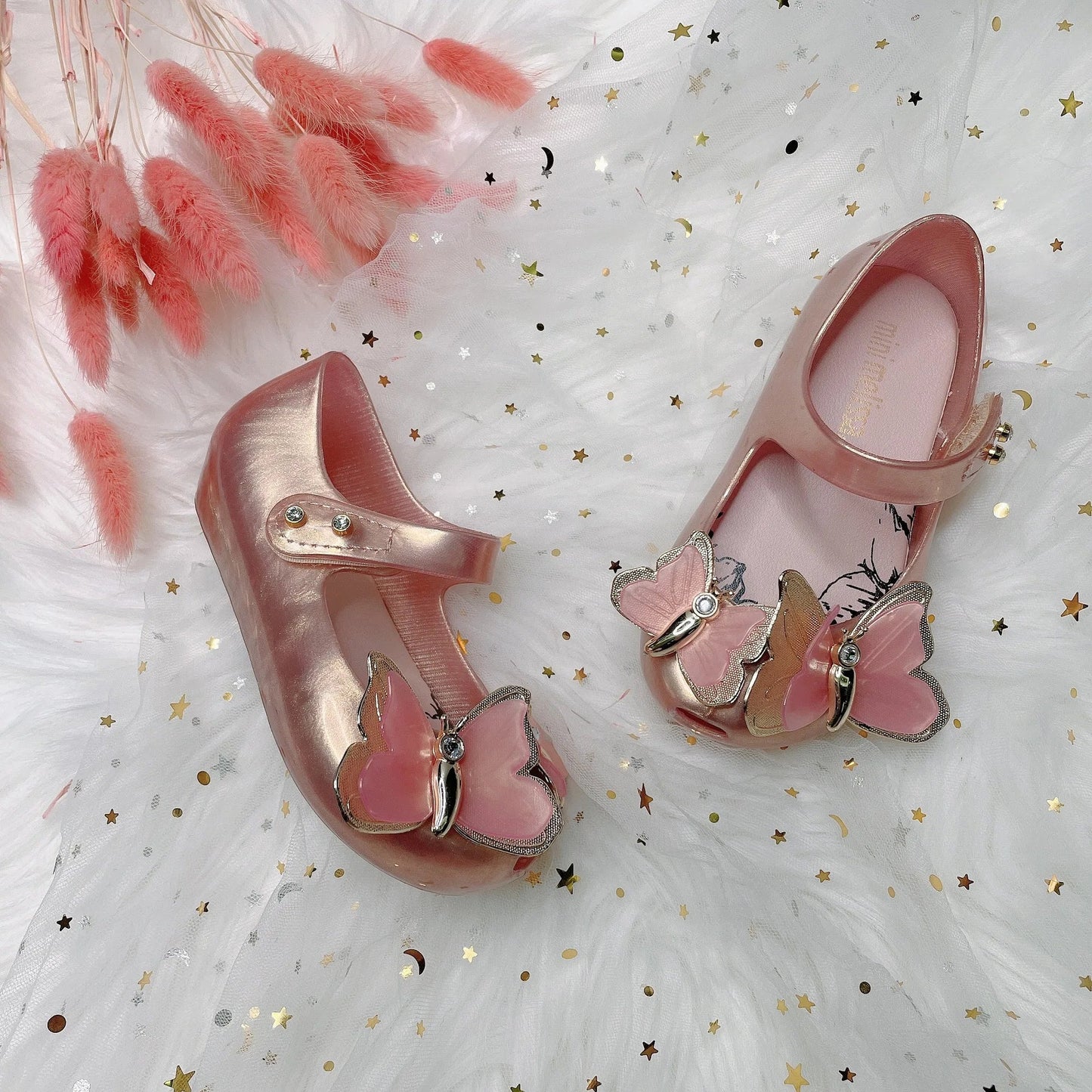Fragrant Princess Primary School Students Pink Metal Sequins 3d Butterfly Water Diamond Jelly Girl Beach Sandals
