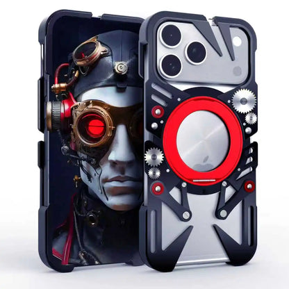 Mechanical Metal Frameless Heat Dissipation Hollow Cover For iPhone 17 Pro Max Alloy Heavy Duty Magnetic 360 Ring Holder Case