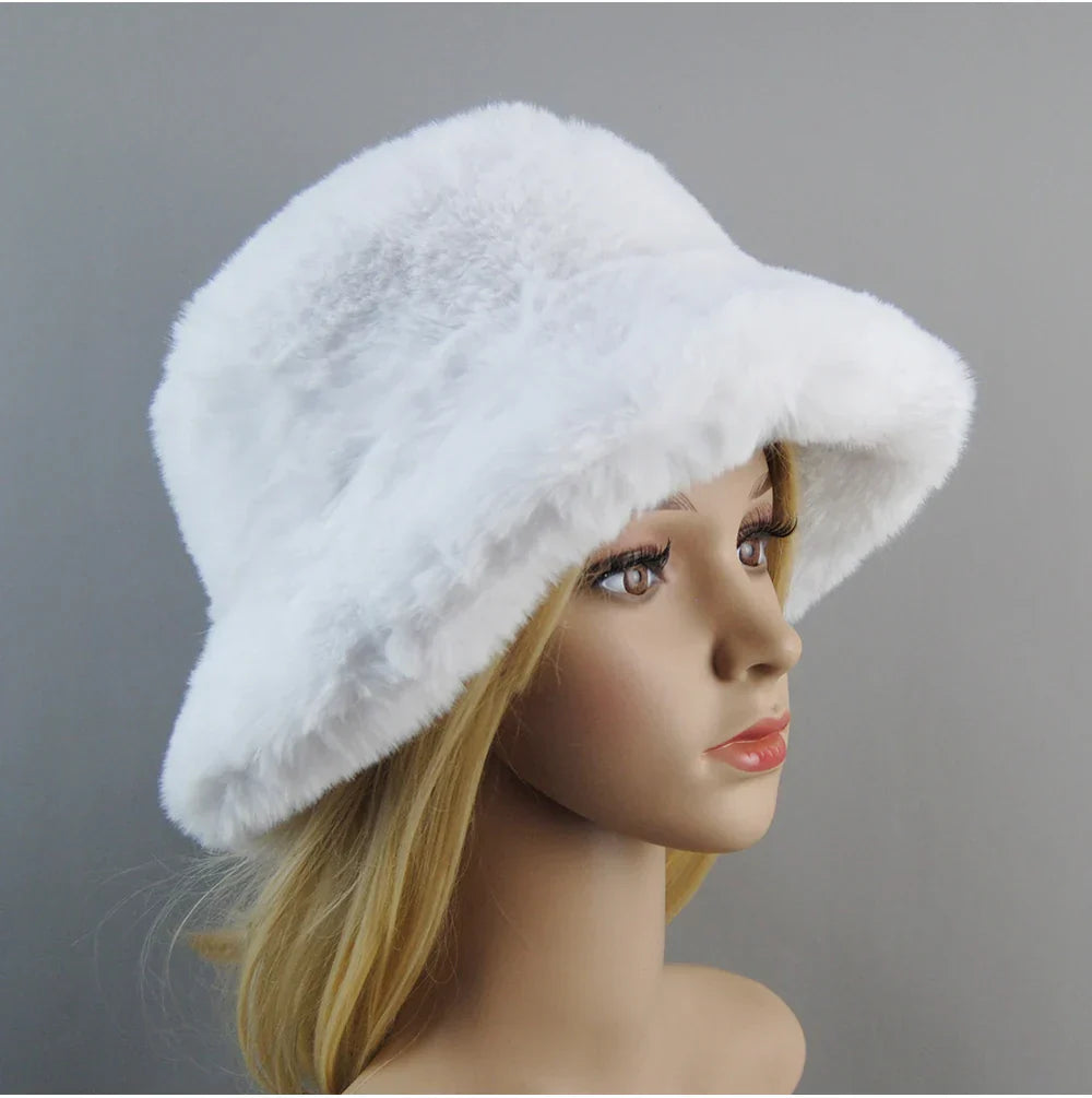 Hot Fashion Fake Rabbit Fur Hats Super Soft Women Winter Hat Cotton Lining Warm Russian Fashion Ski Beanies Plush Solid Color