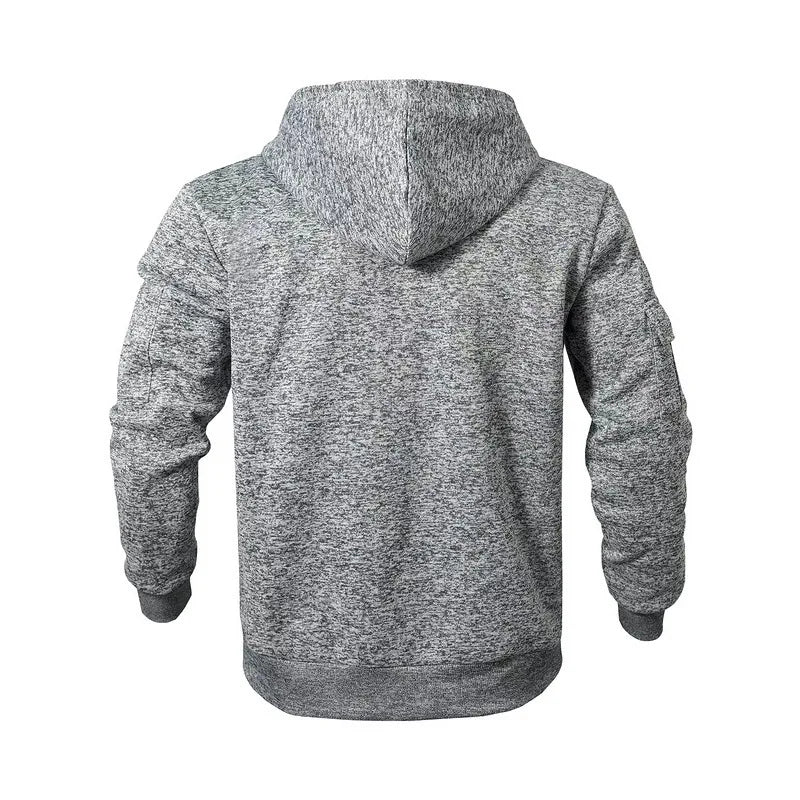 Heavy fleece men's jacket winter retro tooling pocket hooded zipper sports sweater men