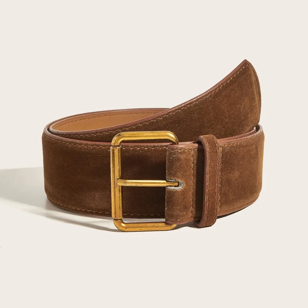 Women Luxury Design Suede Leather Wide Belt Casual Versatile Business Waist Strap Trendy Pin Buckle Waistband