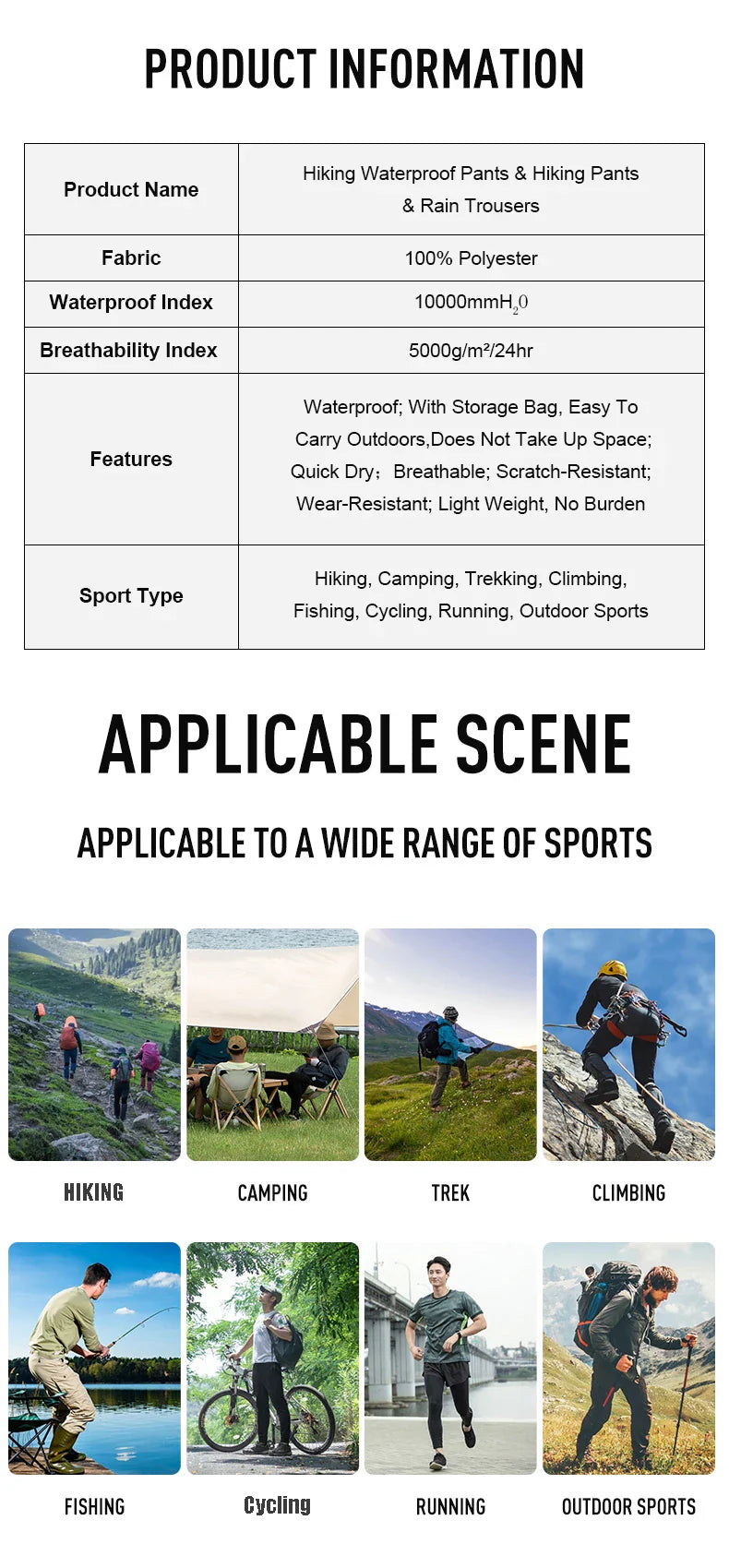 Women Men Hiking Pants Outdoor Waterproof Pants Unisex Climbing Camping Sports Quick Dry Mountain Rain Trousers Anti UV