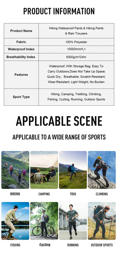 Women Men Hiking Pants Outdoor Waterproof Pants Unisex Climbing Camping Sports Quick Dry Mountain Rain Trousers Anti UV