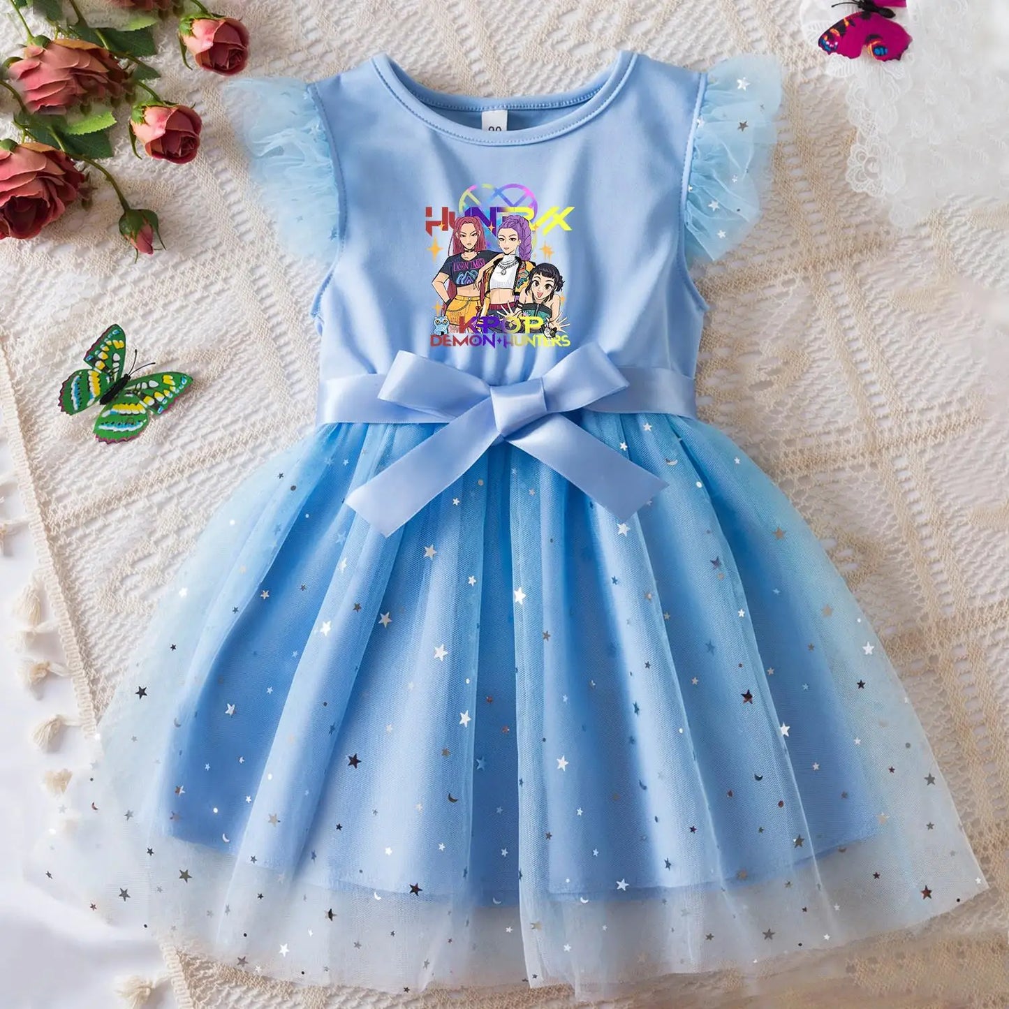 Rumi Girls Sequin Tutu Dress with Bow Flutter Sleeves Summer Princess Party Outfit for Toddler Kids 2-6 Years