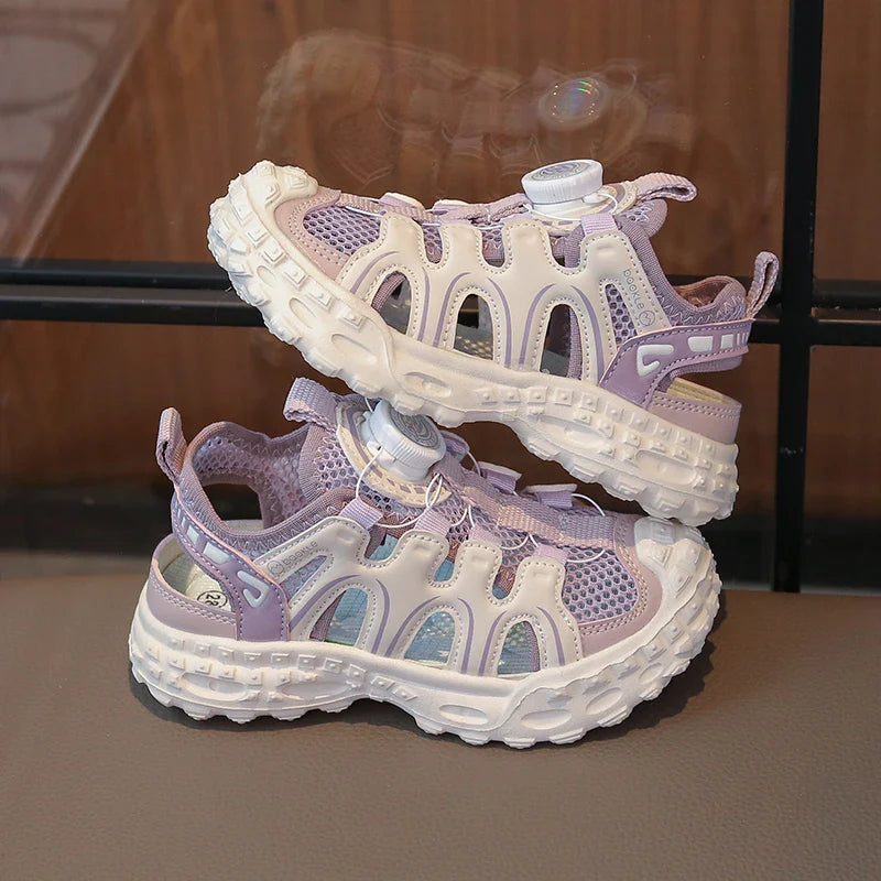 Children's Sports Sandals 3-18 Years Old Blue Hollow Breathable Boys Girls Casual Shoes Light Purple Soft Non-slip Kids Sneakers