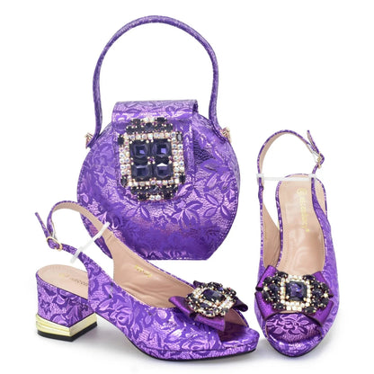 Rhinestone Ladies Shoes and Bags Original Italian Nigeria Party Shoes and Bags for Women Elegant Heeled Shoes for Women
