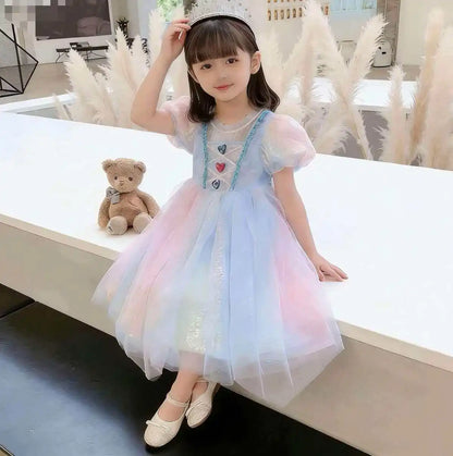 Girls Elsa Inspired Gradient Rainbow Tulle Dress 2026 Summer Kids Princess Costume for Birthday Party Pageant