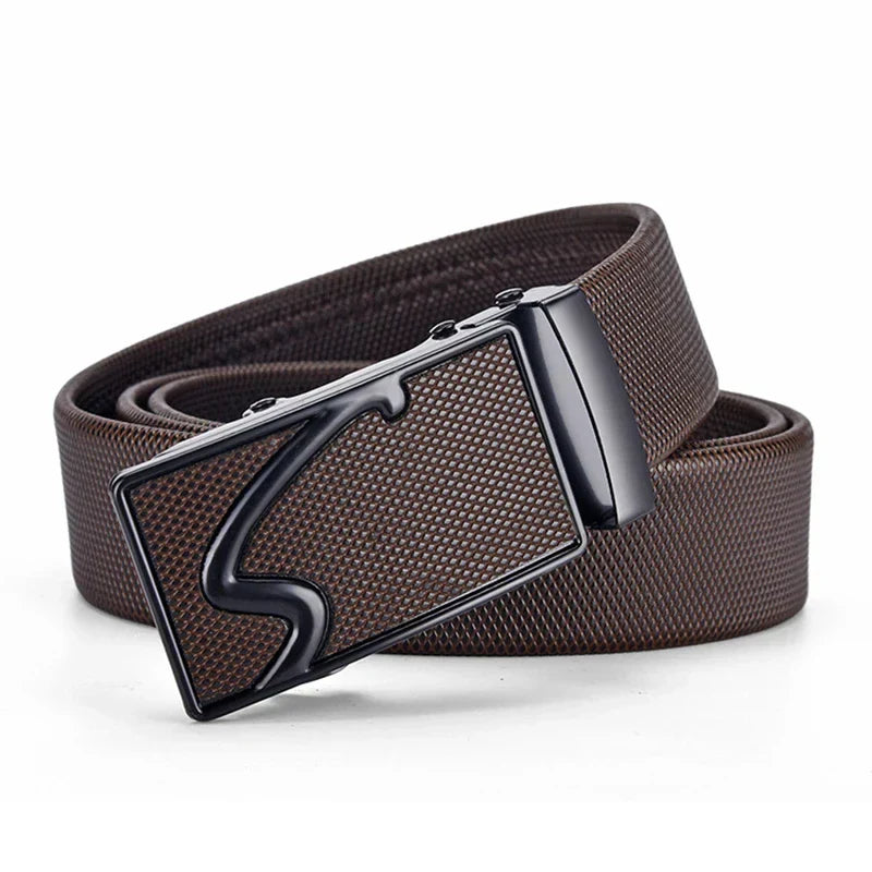 Men's leather belt with automatic buckle, Korean version trendy and casual middle-aged and young business leather pants belt