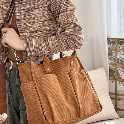 Corduroy Crossbody Tote Bag Stylish Commuter Shoulder Bag with Multiple Spacious Pockets Handbag For Women