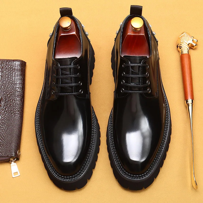 Men's Oxfords Genuine Leather Male Wedding Party Dress Shoes for Men Round Head Lace-Up Office Suit Formal Derby Shoes