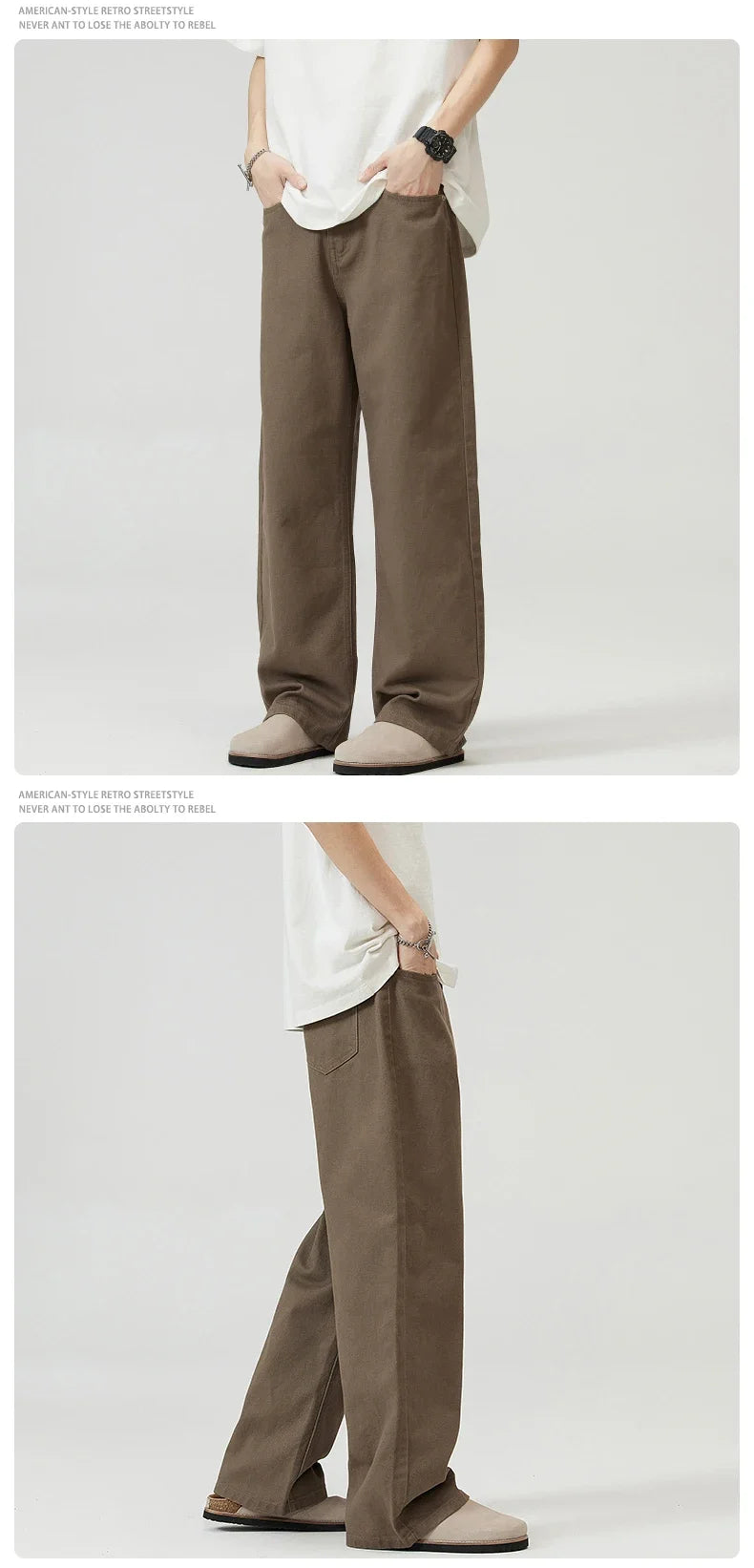 100％ Cotton Men's Baggy Straight Jeans Comfortable Soft Casual Pants Fashion Korean White Brown Denim Trousers Male Clothing