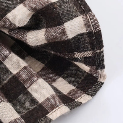 2025 Vintage Chic Brown Plaid Shirts Women Long Sleeve Blouses Fold Fashion Casual Elegant Women Tops Y2k