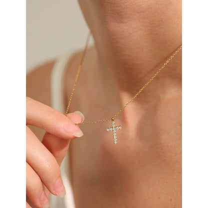 Delicate Shiny Cubic Zirconia 316L Cross Pendant Necklace for Women Stainless Steel High Quality Jewelry Water Resistant