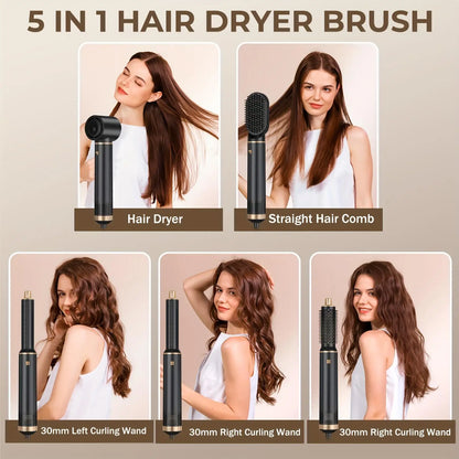 5 in 1 Blow Dryer Brush, Hair Dryer Brush Air Curler Air Curling Wrap Styler, Hot Air Brush Negative Ion Curler