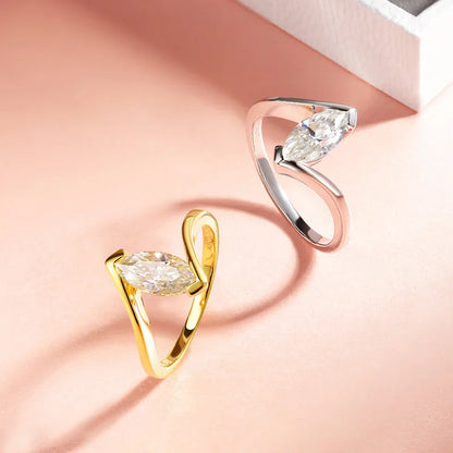 18K Plated 1CT Marquise Cut Moissanite Solitaire Ring for Women 100% 925 Sterling Silver Lab Diamond Weddind Band Bride